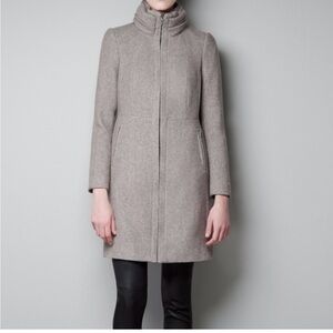 Zara Basic Beige Cowl Neck Long Pea Coay